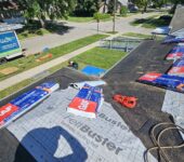 Aerial view of roof installation by AllPoint Construction