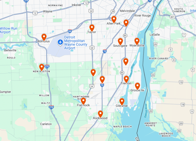 Map of the areas that AllPoint Construction Serves